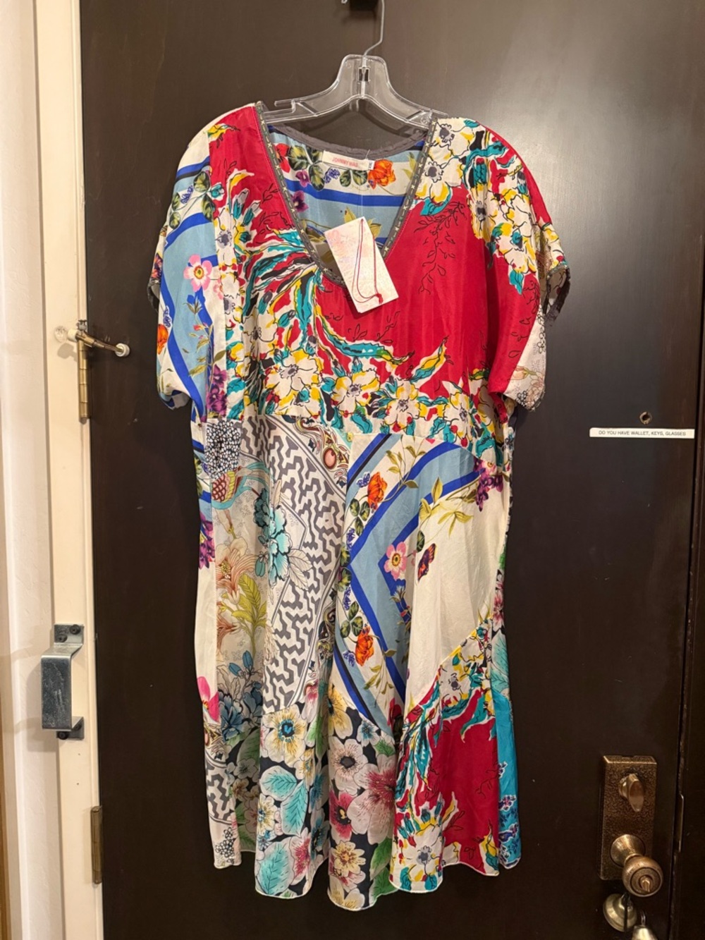 Johnny Was Multicolor Floral Patchwork Midi Dress - Red & Blue Accents
